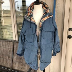 VINTAGE LANDS END BLUE NYLON JACKET - SIZE M
